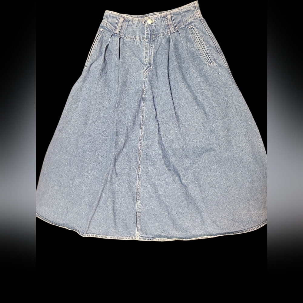 LIZ WEAR Vintage 100% cotton Denim Pleated A-Line Skirt 28 Waist